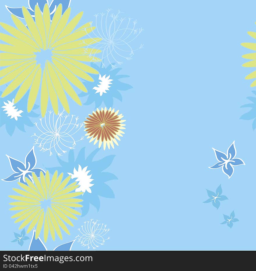 Abstract floral seamless pattern with blue and yellow flowers ()