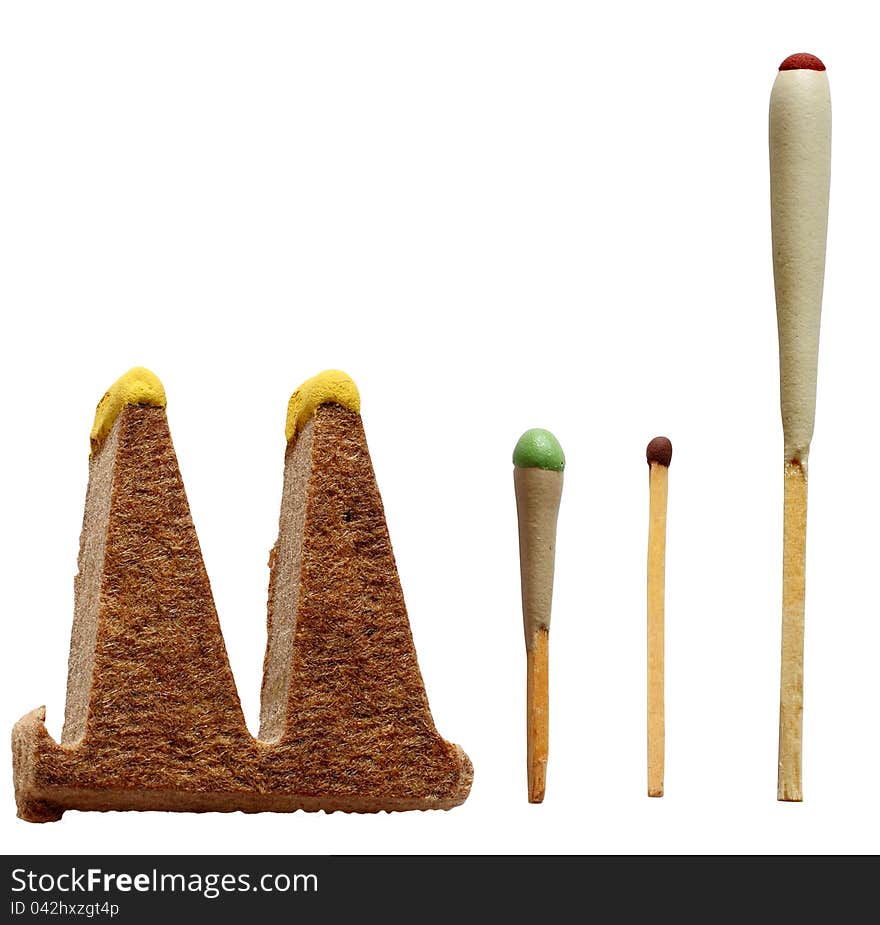 Different matchsticks for hunting, unquenchable, isolated. Different matchsticks for hunting, unquenchable, isolated