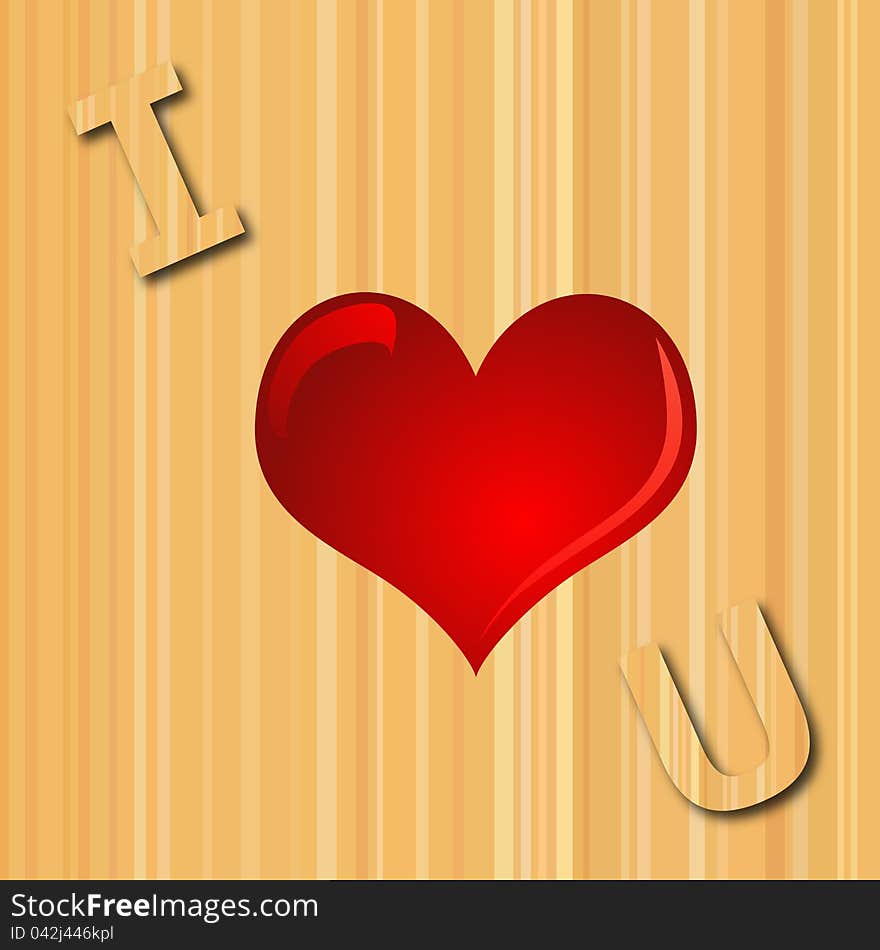 I love you card with heart symbol in wooden background. I love you card with heart symbol in wooden background