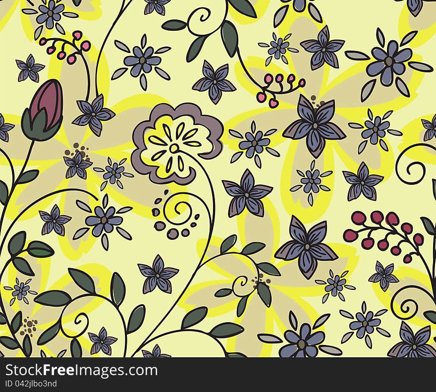 Seamless background with a yellow hand-drawn flowers. Seamless background with a yellow hand-drawn flowers