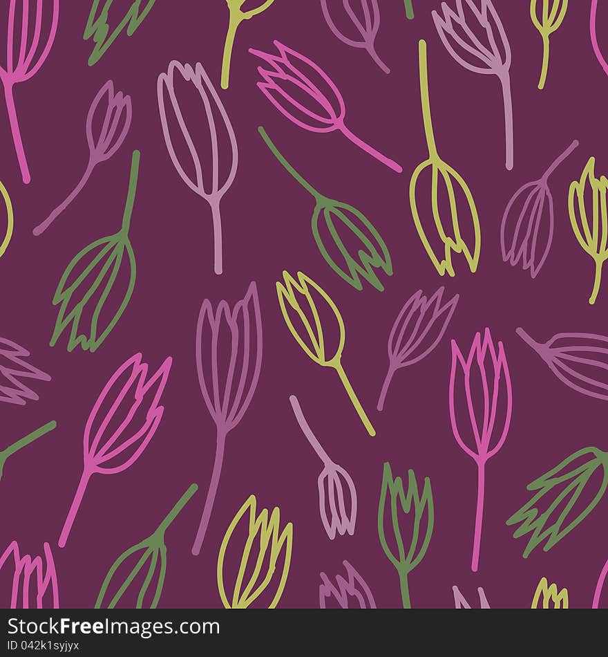 Seamless pattern with stylized tulips