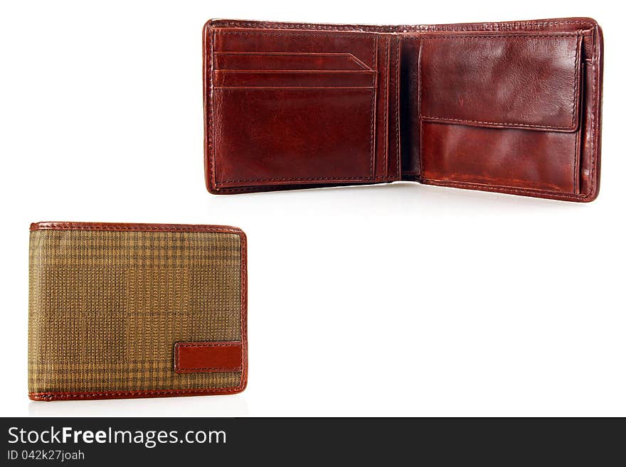 Men's leather wallet on a white background. Men's leather wallet on a white background.