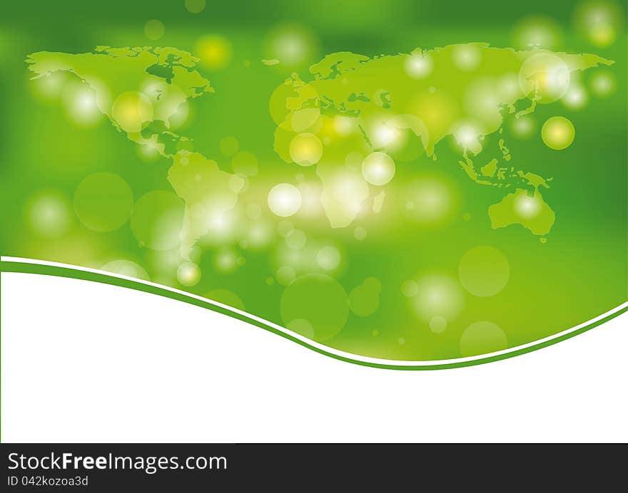 Green and light abstract background with world. Green and light abstract background with world