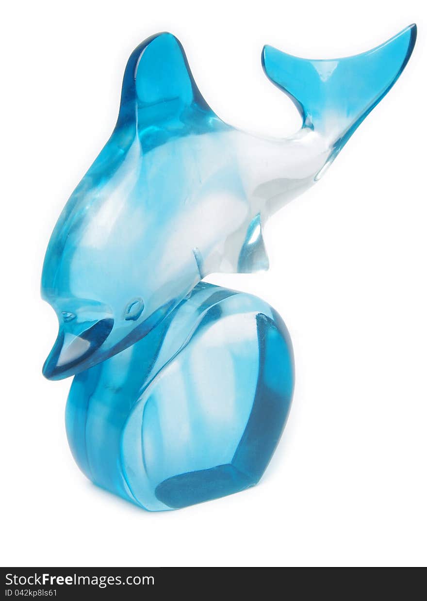 Blue glass dolphin on white. Blue glass dolphin on white