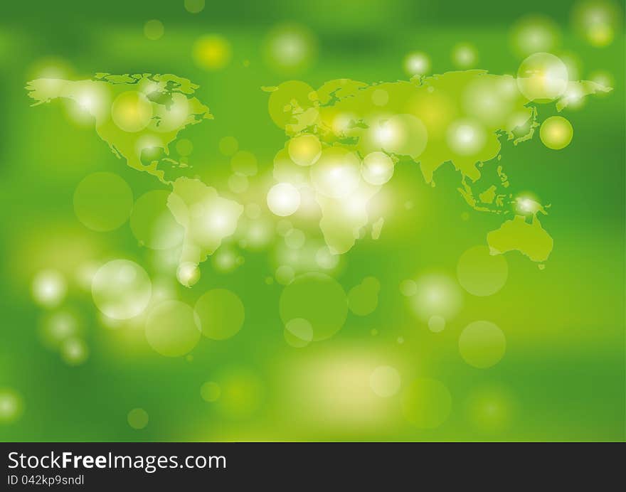 Green and light abstract background with world. Green and light abstract background with world