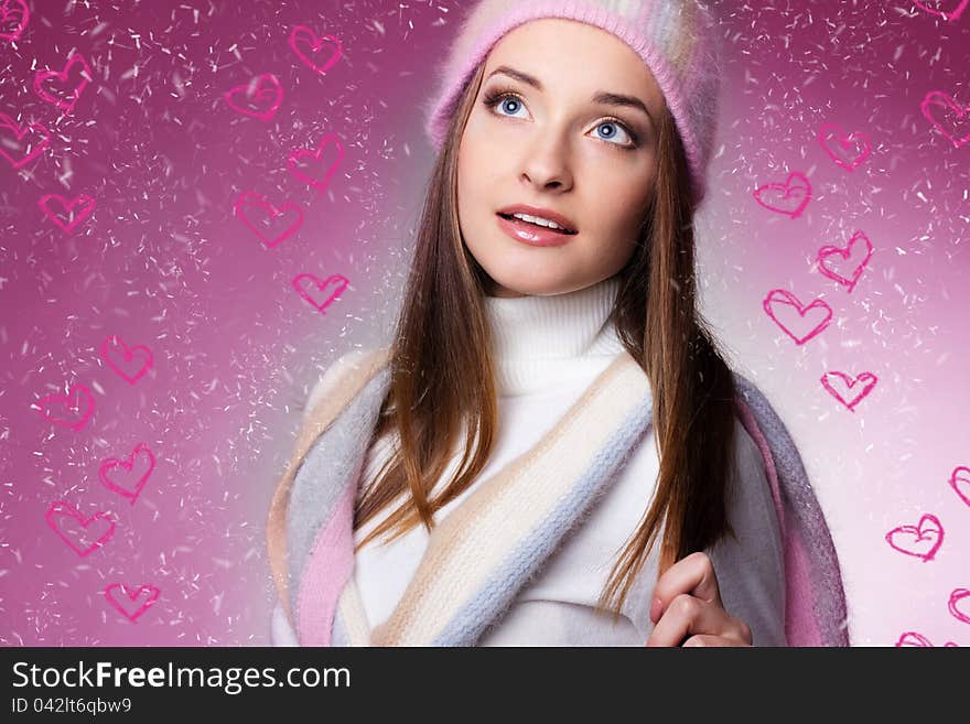 Beautiful woman on valentine background. Beautiful woman on valentine background