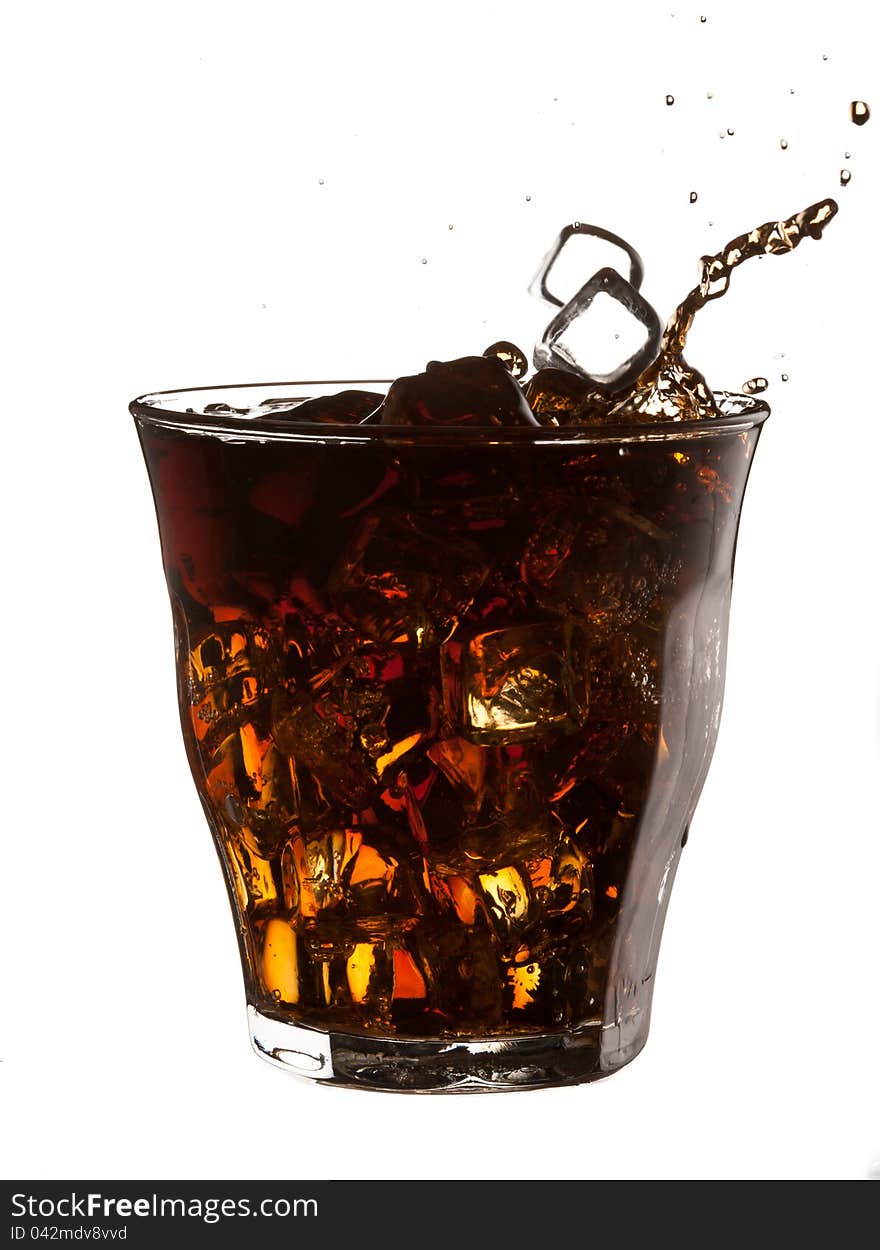 Food series: cold cola with ice splash. Food series: cold cola with ice splash