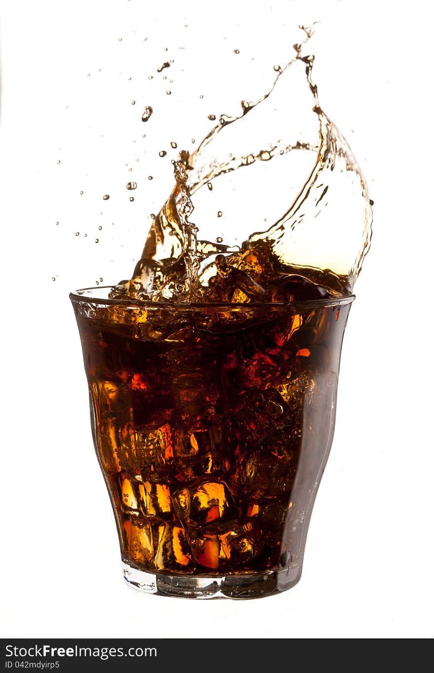 Food series: cold cola with ice splash. Food series: cold cola with ice splash