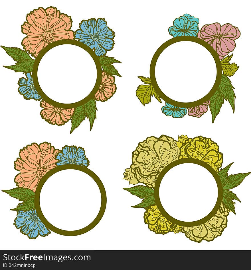 Vector set of vintage frames with colorful flowers