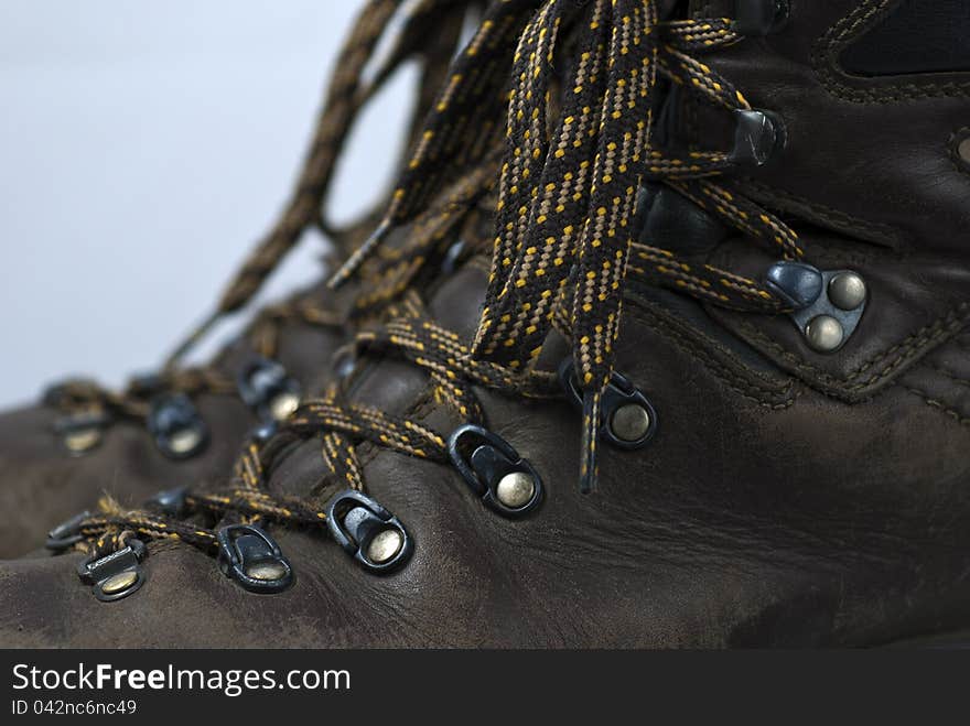 Close up view of a pair of hiking boots