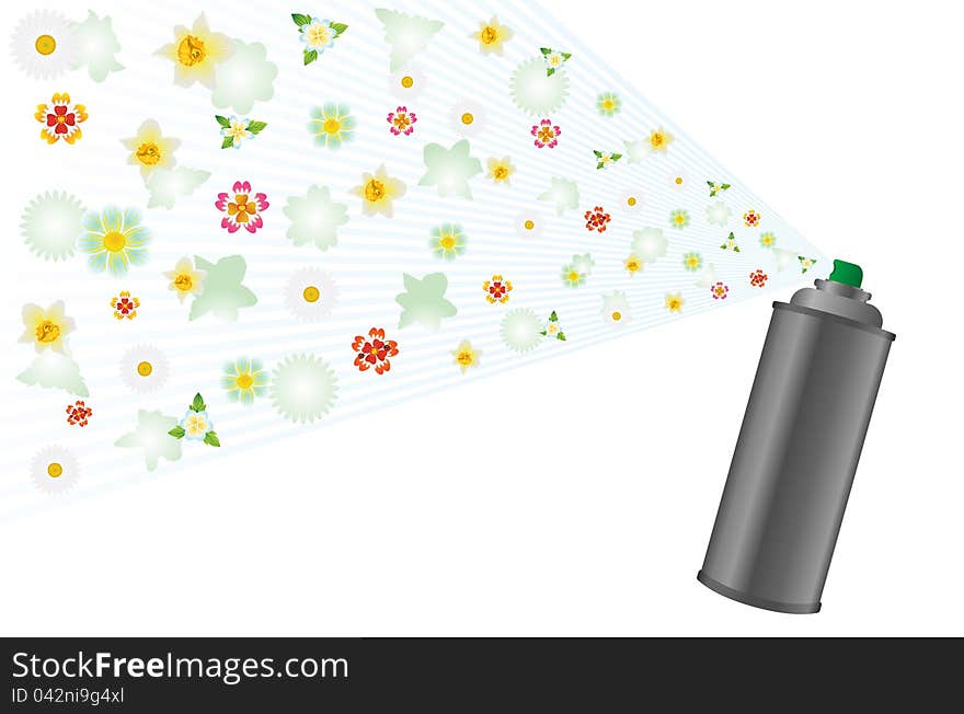 Flowers and aerosol. The illustration on a white background. Flowers and aerosol. The illustration on a white background