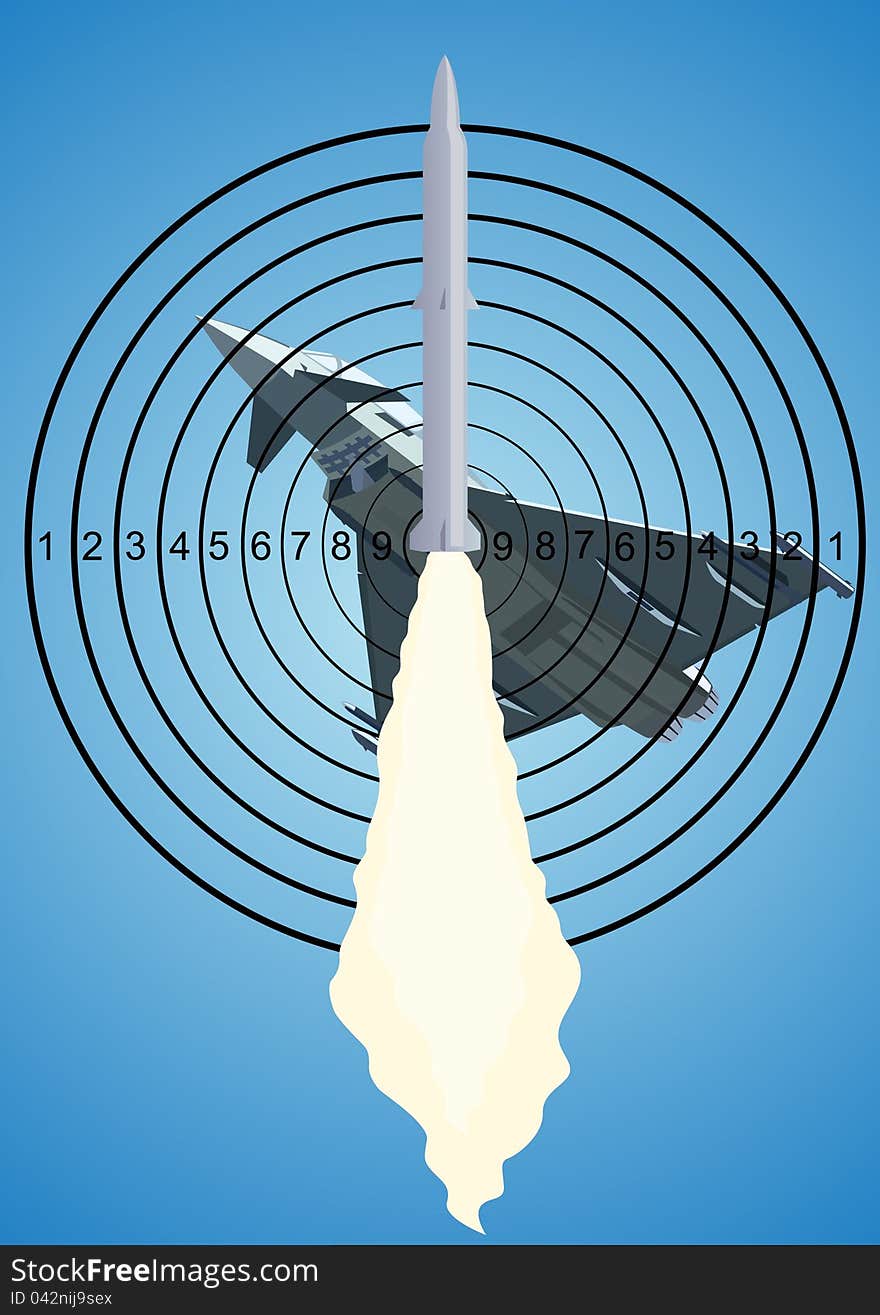 The illustration on the military theme. Missile against a target and an airplane. The illustration on the military theme. Missile against a target and an airplane.