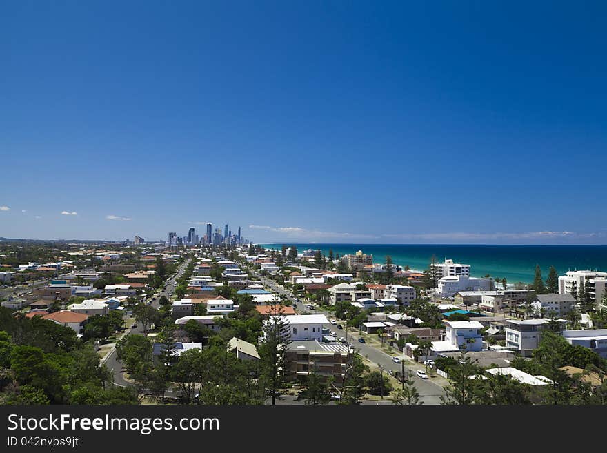 Sunny Gold Coast view of Surfers Paradise, Broadbeach and Mermaid Beach