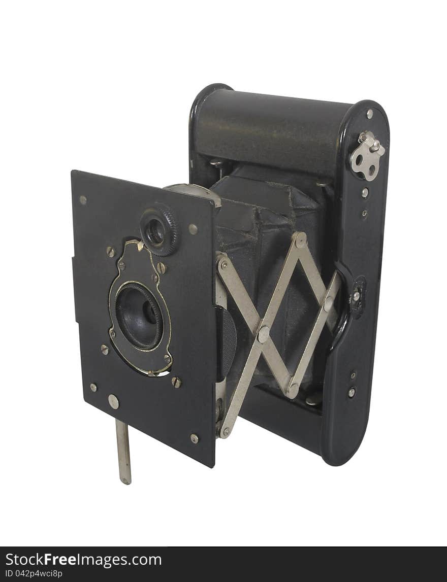 Antique folding camera isolated