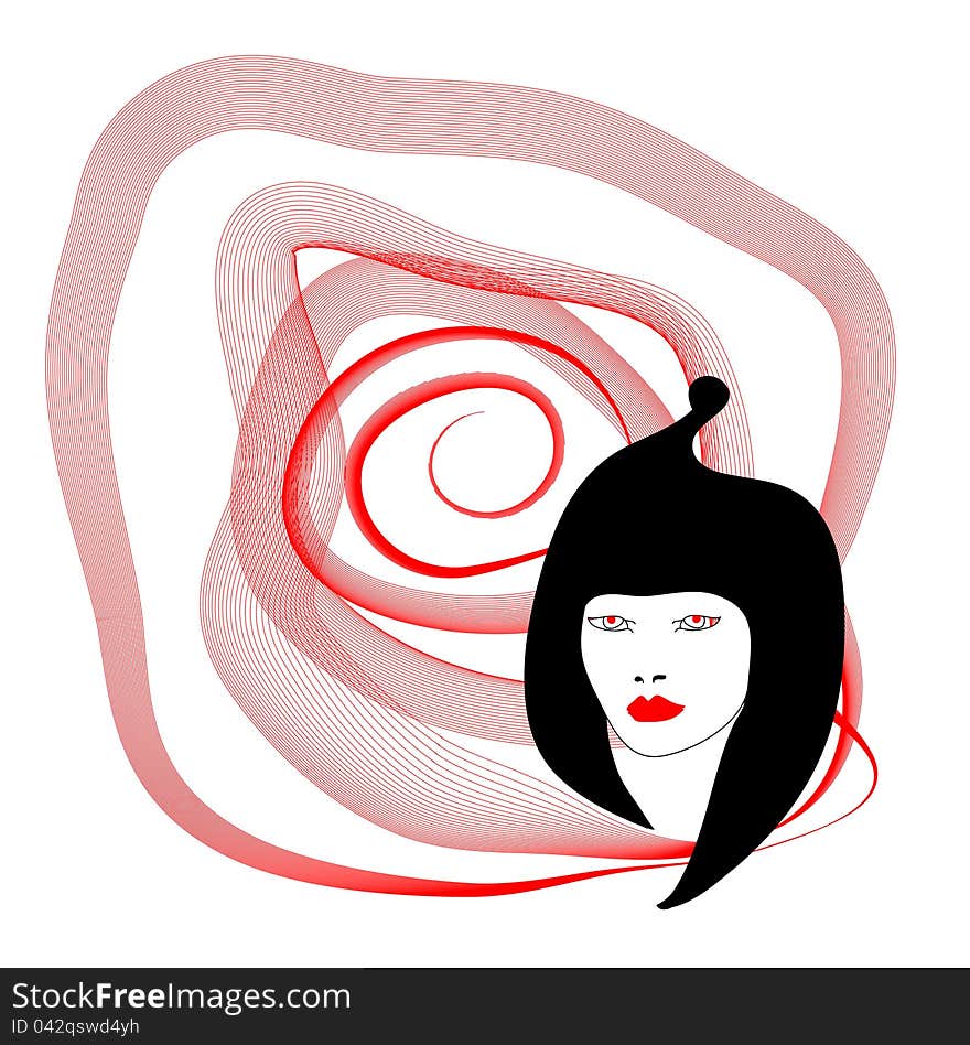 Silhouette of woman with red spiral on white background as idea on the day San Valentino. Silhouette of woman with red spiral on white background as idea on the day San Valentino