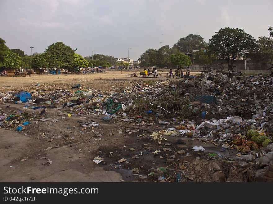 Messy place in centre of Old Delhi, India