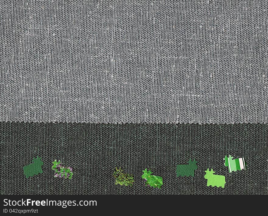 Abstract cows grazing in the fields on textile background. Abstract cows grazing in the fields on textile background.