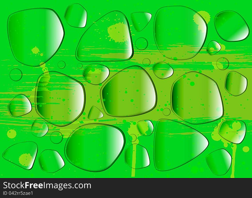 Water drops or transparent stones on a green surface. Water drops or transparent stones on a green surface