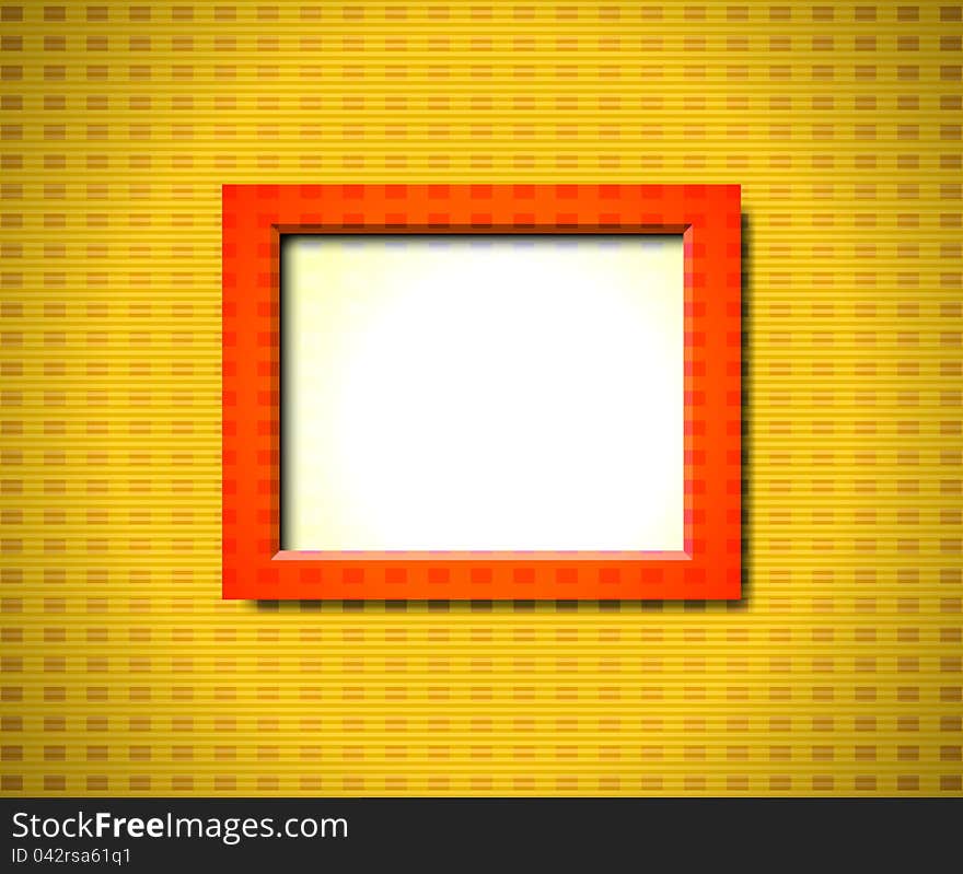 Red squared modern frame on the yellow surface. Red squared modern frame on the yellow surface