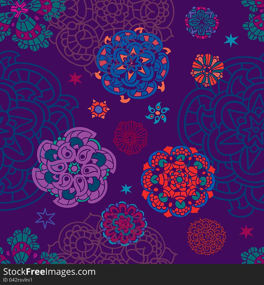 Floral pattern, contour and colorful flowers on the background. Floral pattern, contour and colorful flowers on the background