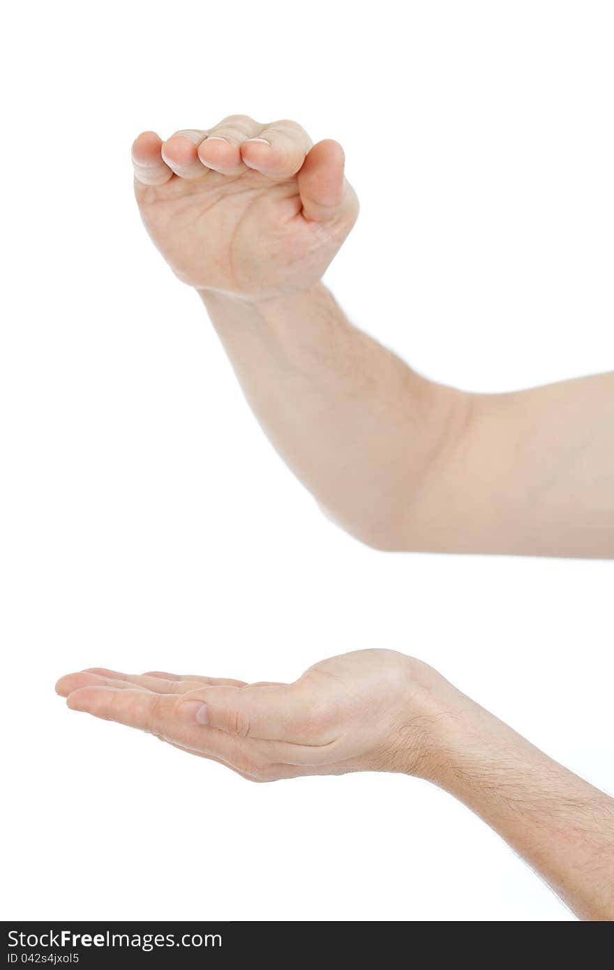 Empty cupped hands isolated on white