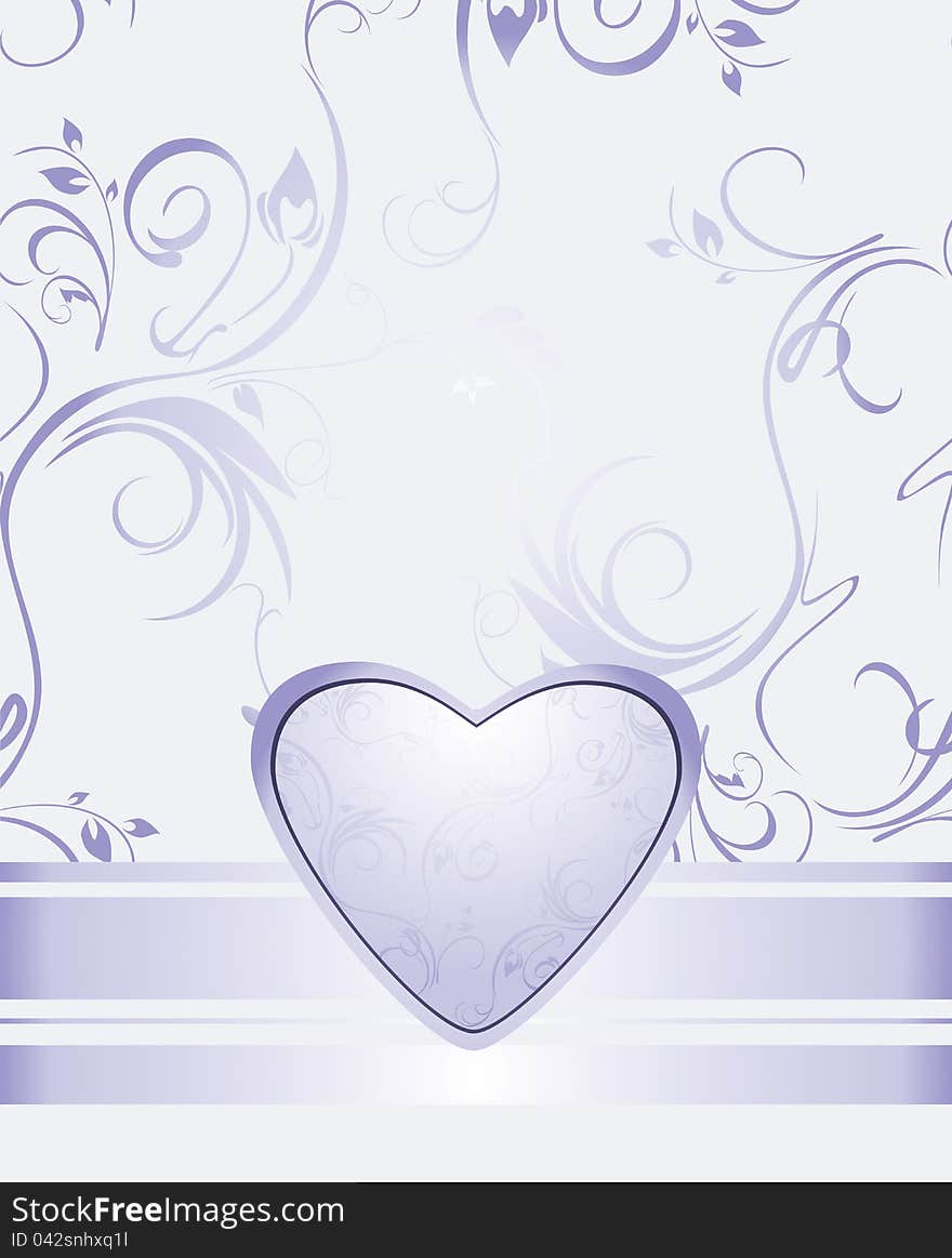 Lilac heart on the decorative background. Illustration