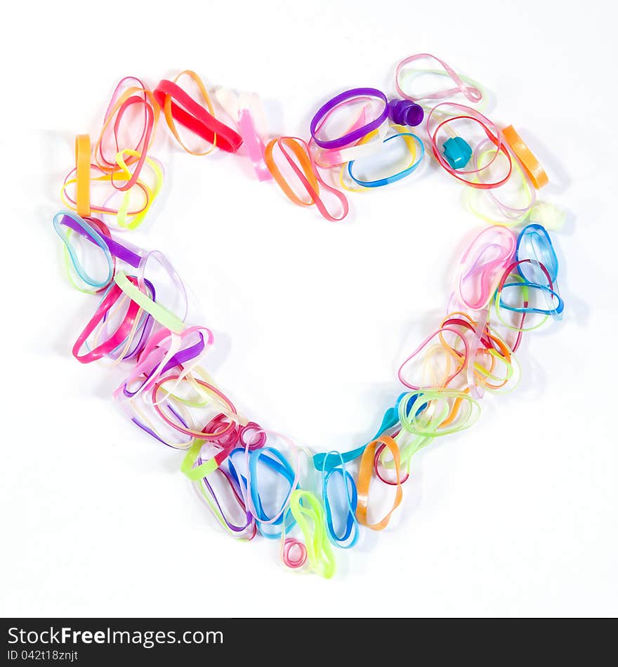 Heart shape made from colorful rubber band. Heart shape made from colorful rubber band