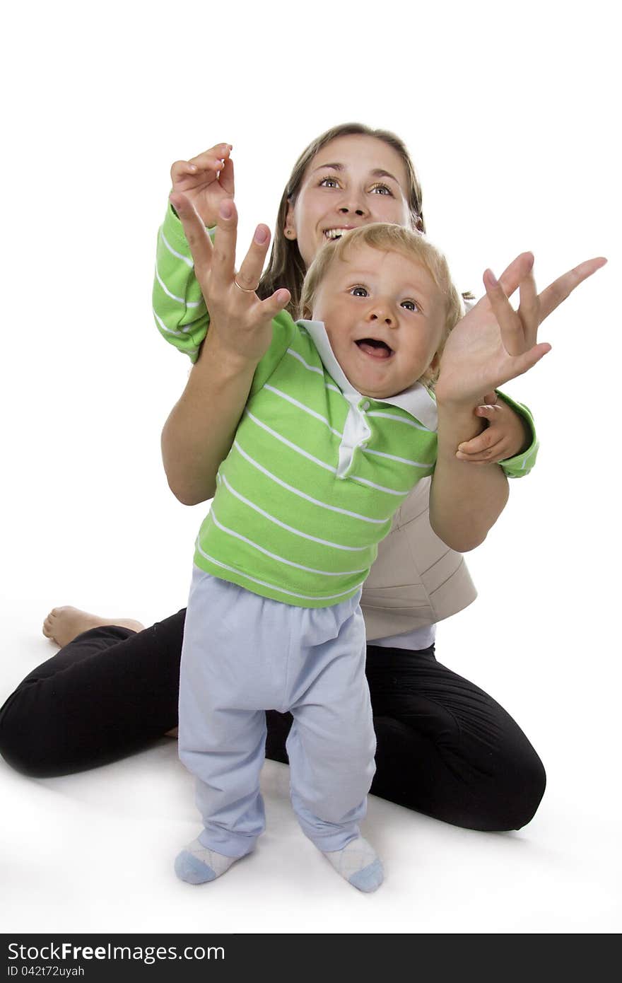 Mother and  Son  on white.