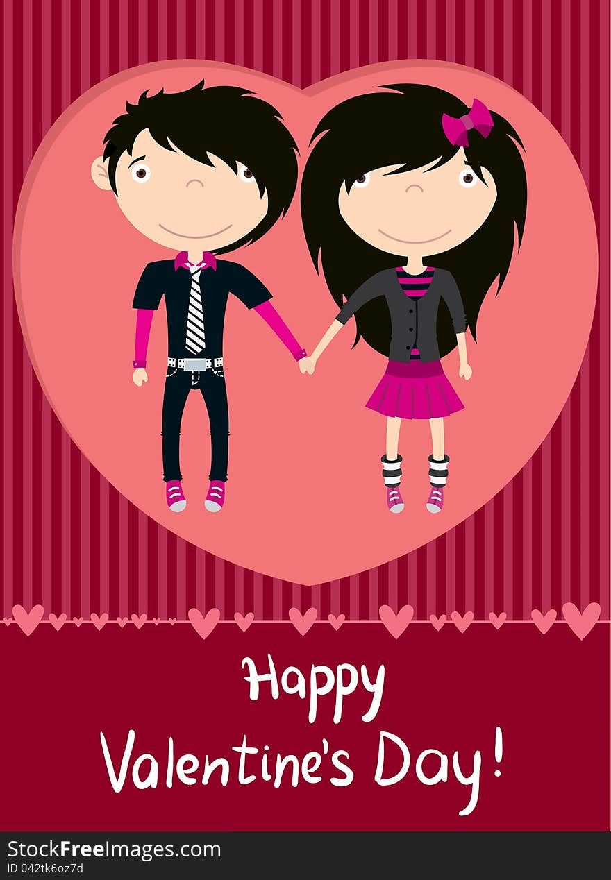 Love couple emo boy and girl greeting card. Love couple emo boy and girl greeting card