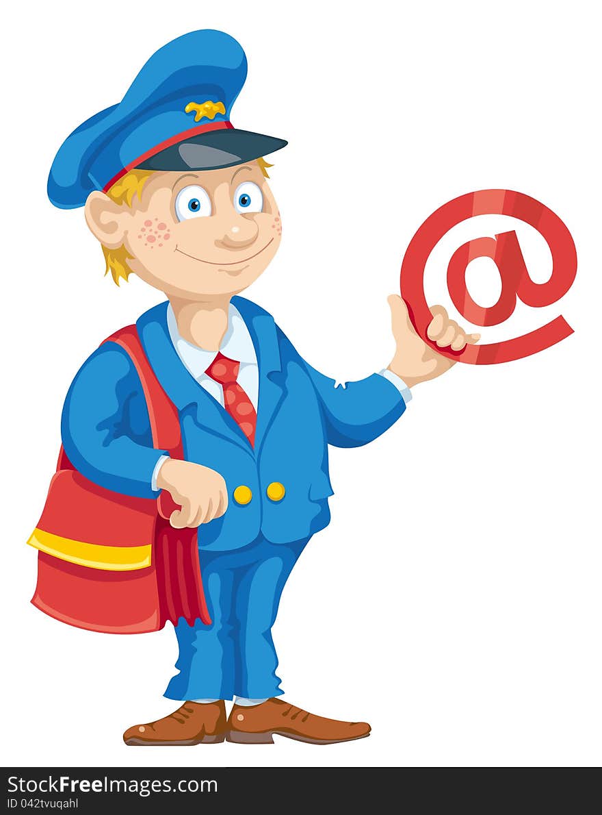 Postman with mail bag and message. Postman with mail bag and message.