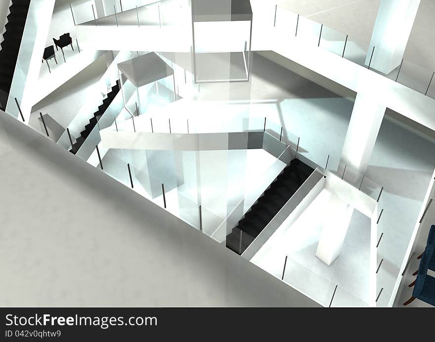 Mall interior design,illustrated 3d render show open-well