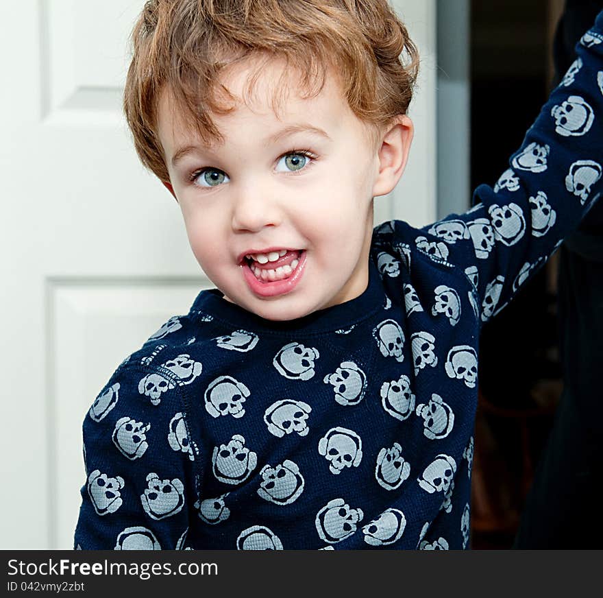 Little Boy Wearing T Shirt With Skulls