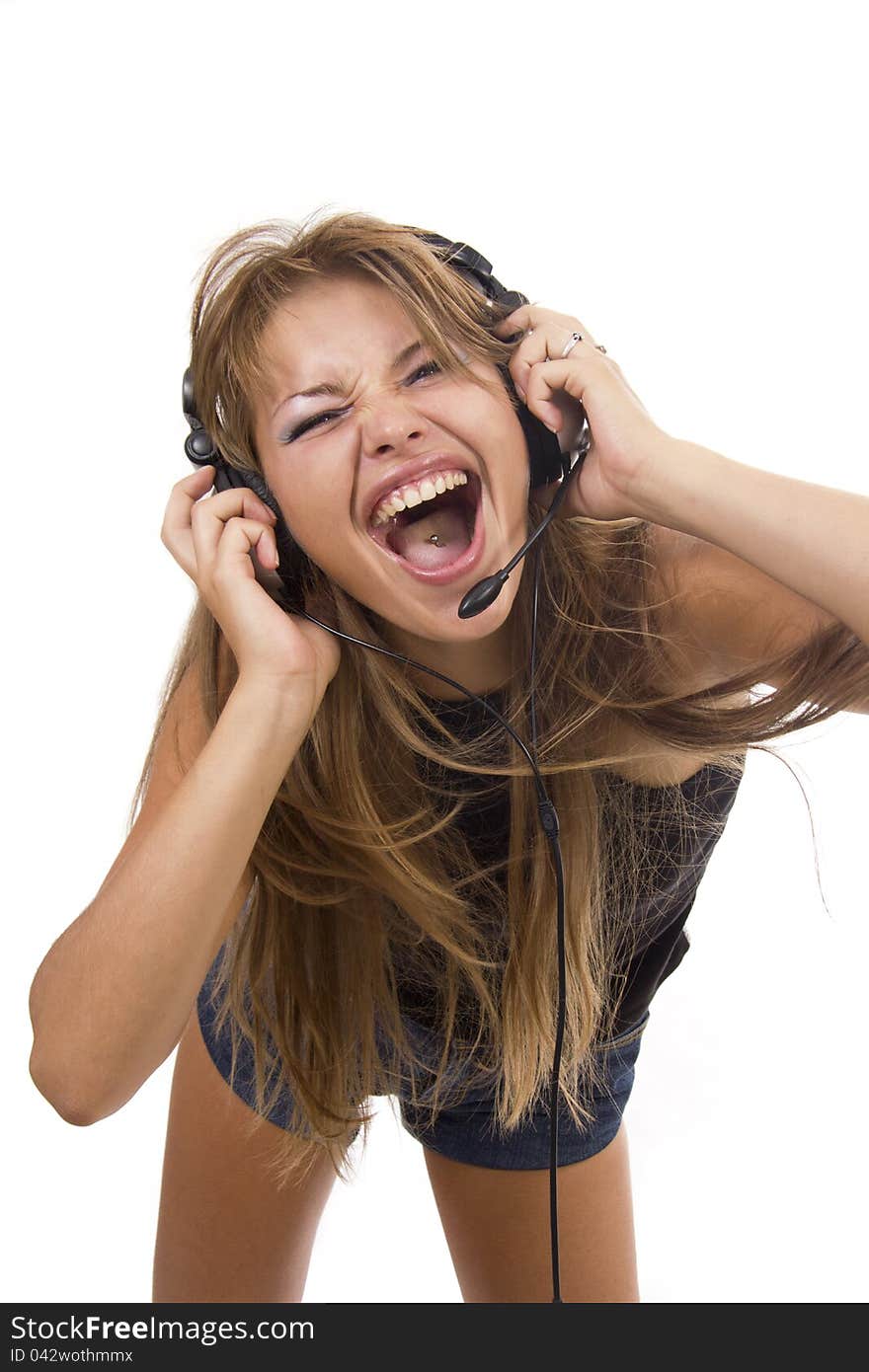 Beautiful Woman Listening Music and dancing