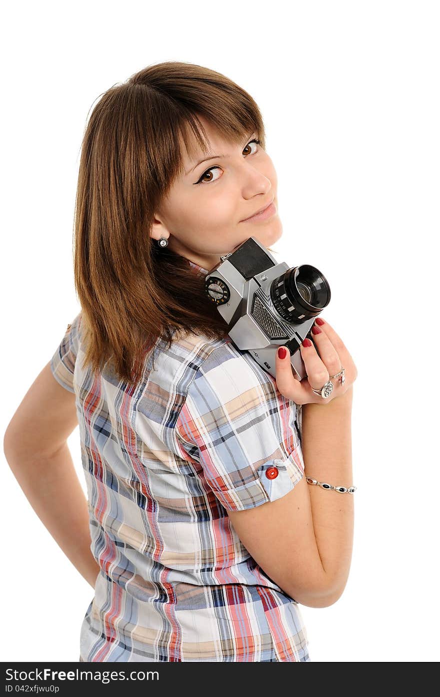 Pretty woman with vintage camera. Pretty woman with vintage camera