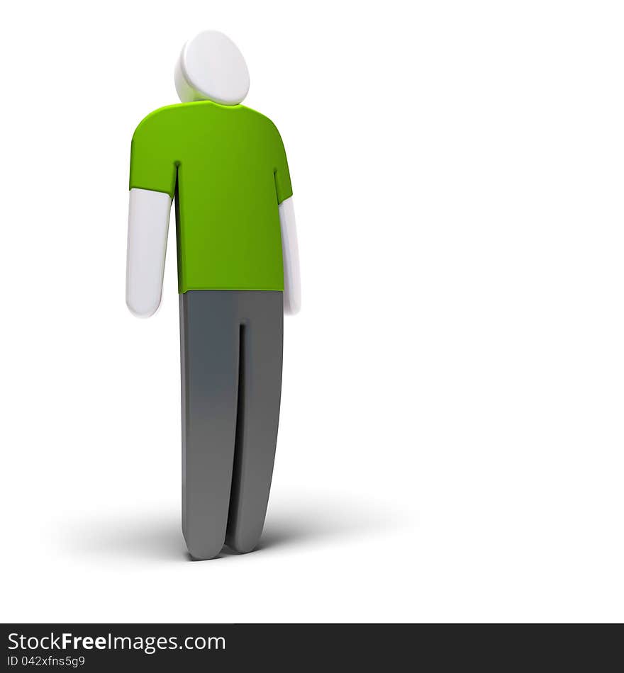 Simple 3d character standing over white background with green shirt. Simple 3d character standing over white background with green shirt