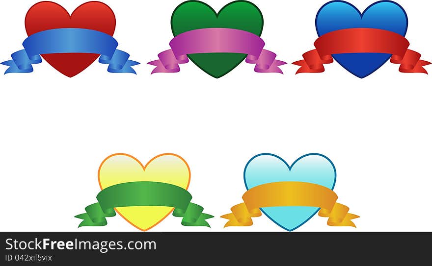 Vector illustration. Four of the heart with a banner. Vector illustration. Four of the heart with a banner