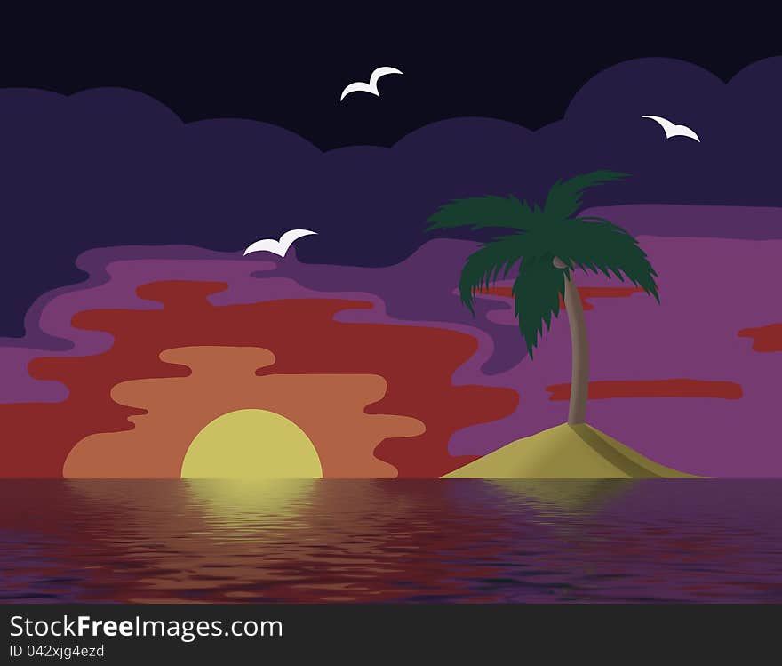 Abstract illustration of a desert island. Abstract illustration of a desert island