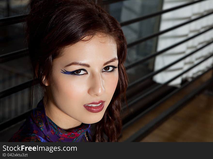 Pretty young Asian woman  with leading lines to her. Pretty young Asian woman  with leading lines to her