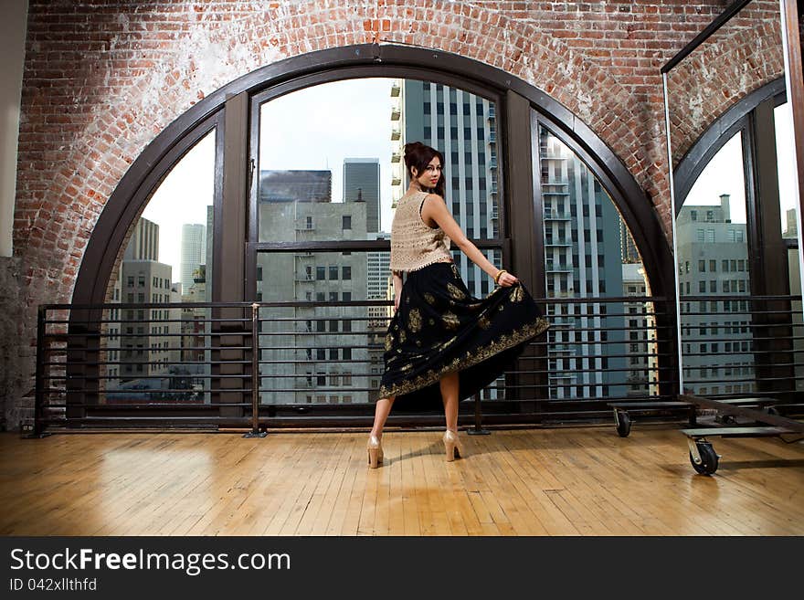 Pretty young Asian woman in the city. Pretty young Asian woman in the city