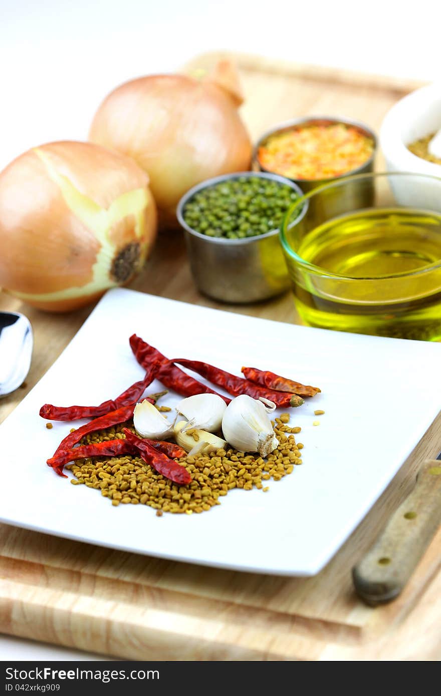 Spice ingredients prepared ready for cooking