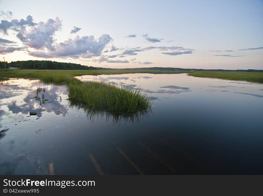 Marsh and water in Maine, USA