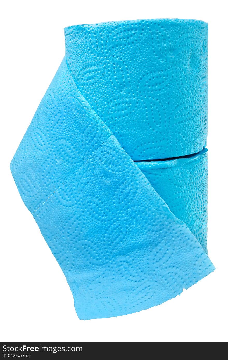 Two stacked rolls of soft blue toilet paper.