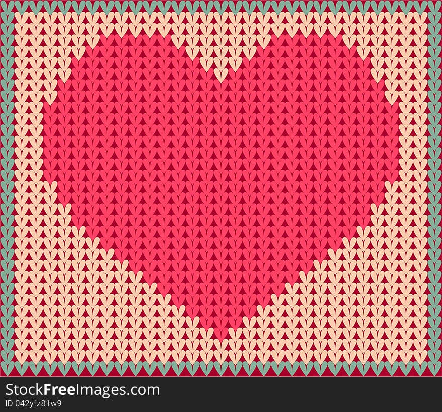 Knitted vector background with pink heart