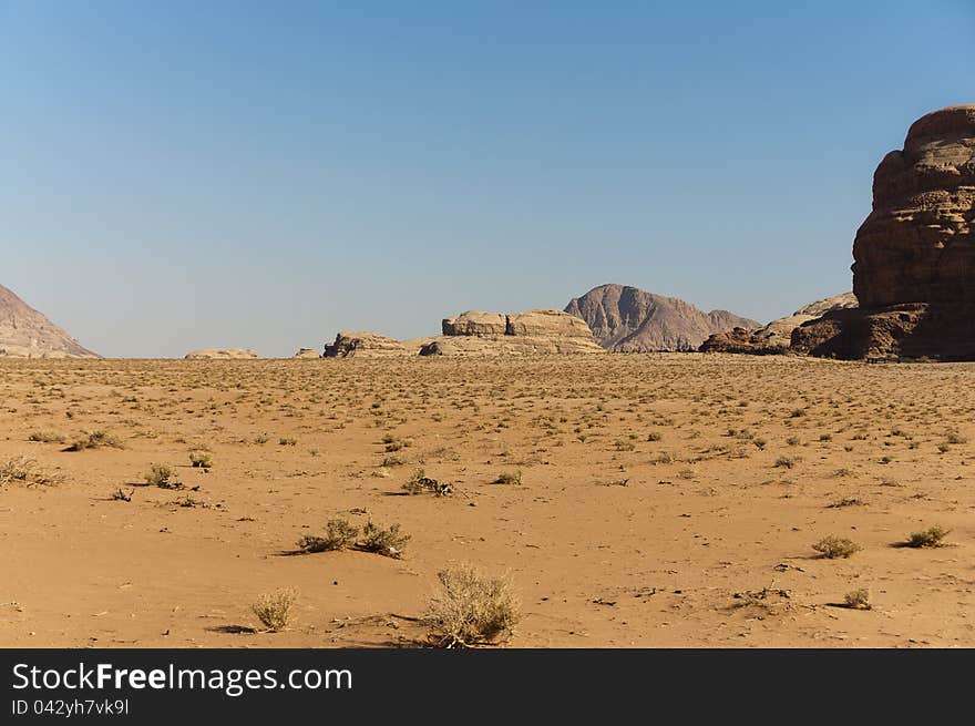 View of the desert in the Wadi Rum