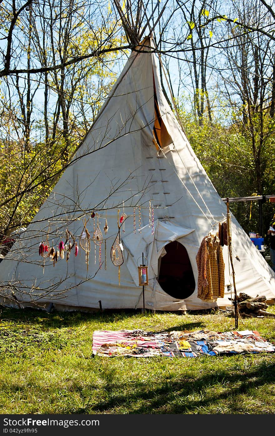 During a festival, a teepee was used for shelter. During a festival, a teepee was used for shelter.