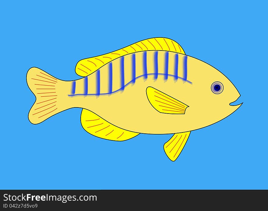 Yellow Fish With Blue And Red Stripes