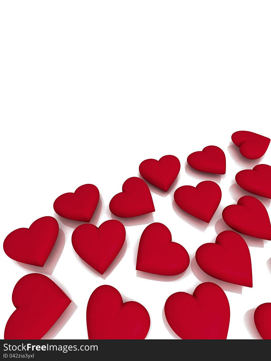 Multitude of red heart shapes on white background with copyspace. Multitude of red heart shapes on white background with copyspace.