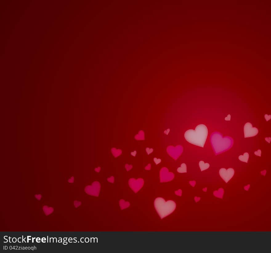 Multitude of red flying heart shapes on red background with copyspace. Multitude of red flying heart shapes on red background with copyspace.