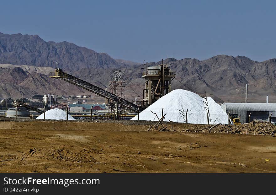 Salt production using a technique of desalinization, Eilat, Israel