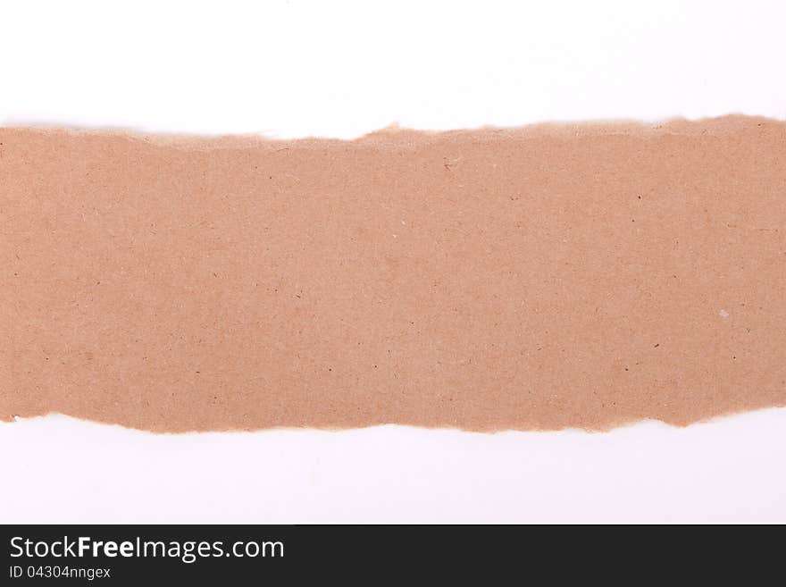 Ripped brown paper on white background